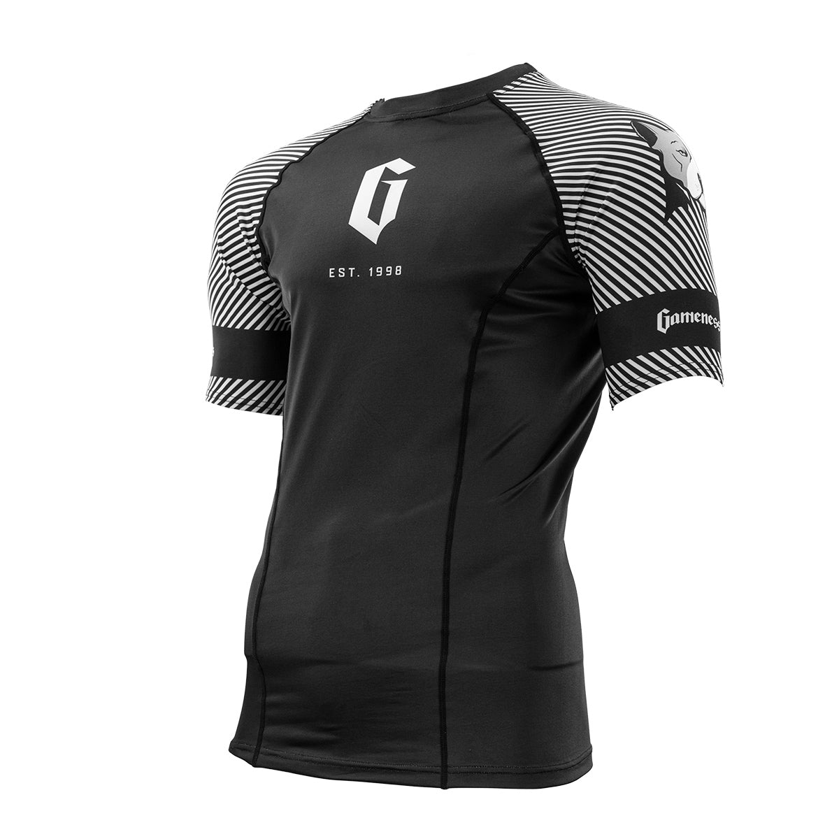 Gameness Spirit Animal Short Sleeve Rash Guard Black White