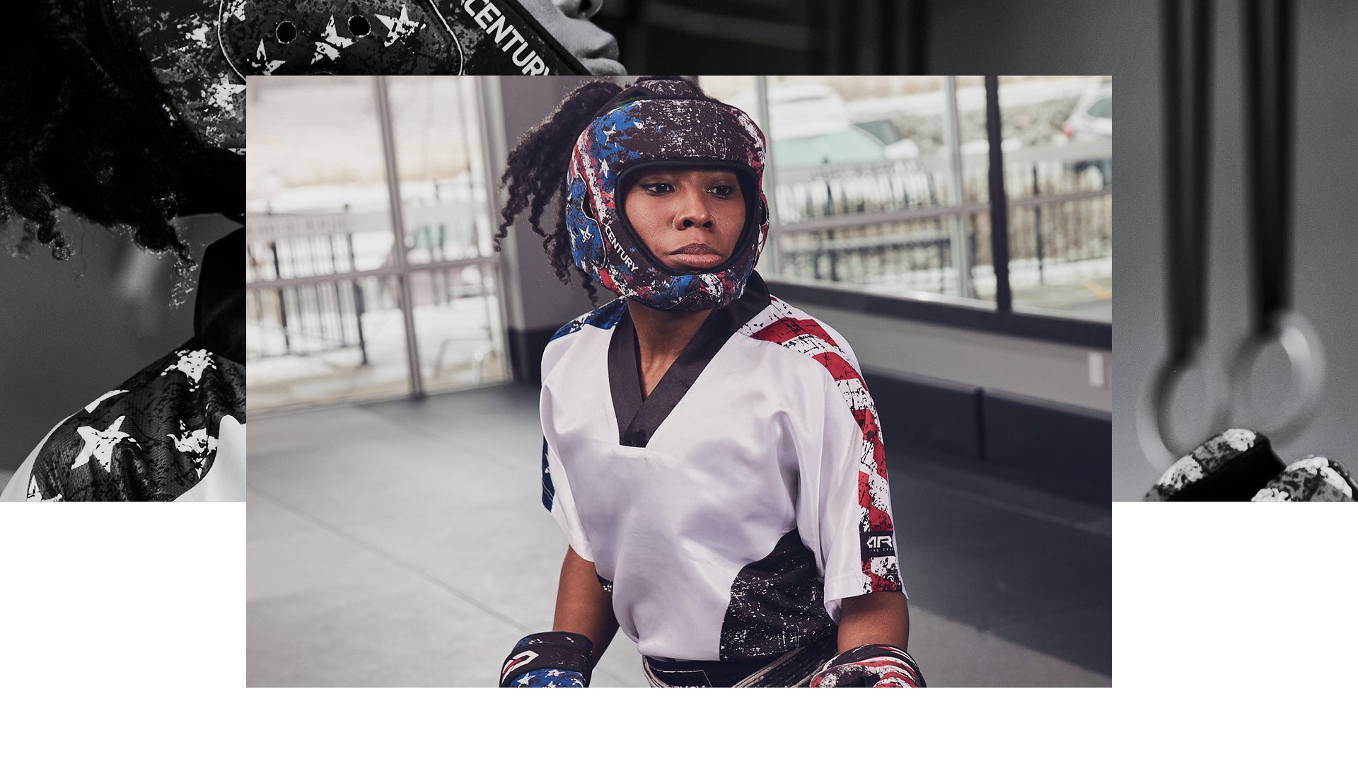 female martial artist in century sparring gear and uniform