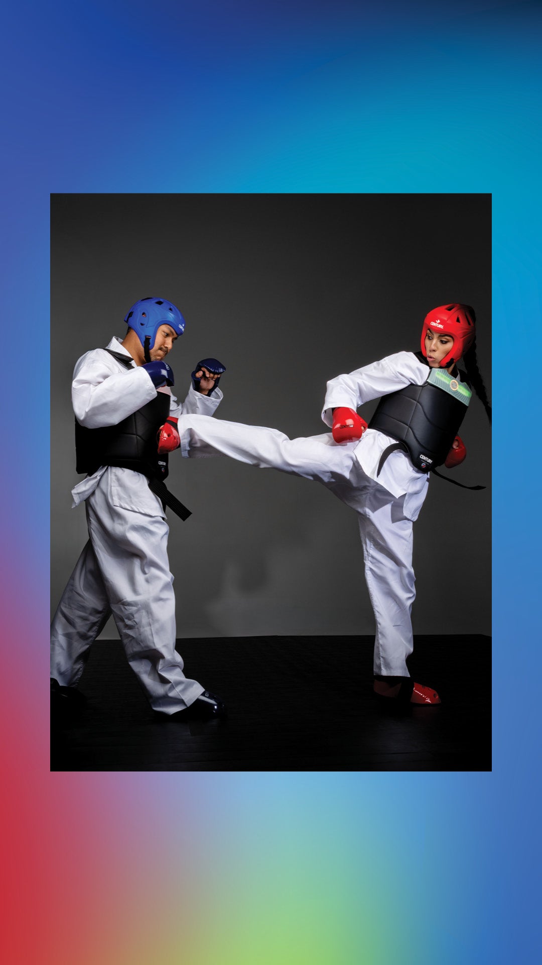 two martial artists sparring wearing Century 2020 Series II Vests