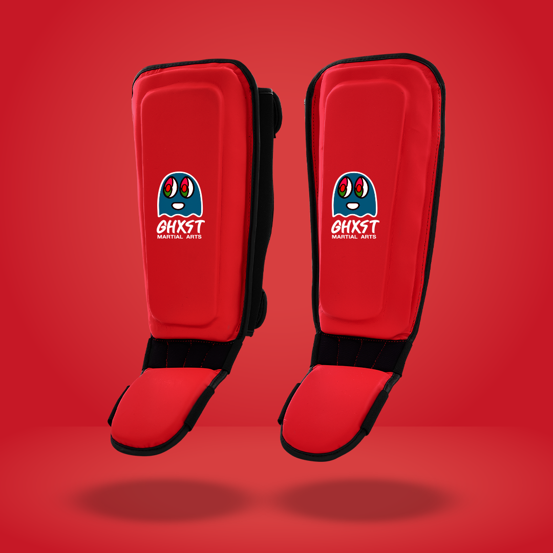 red customized shin guards