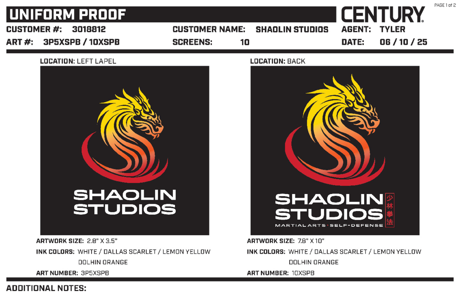 10oz 100% Cotton Uniform, Black