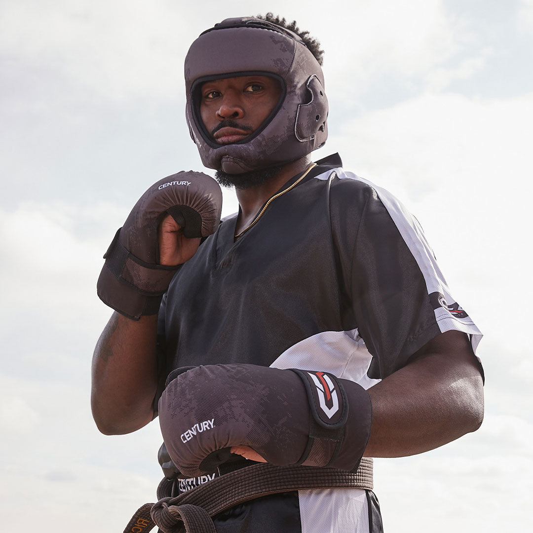 martial artist wearing protective gear