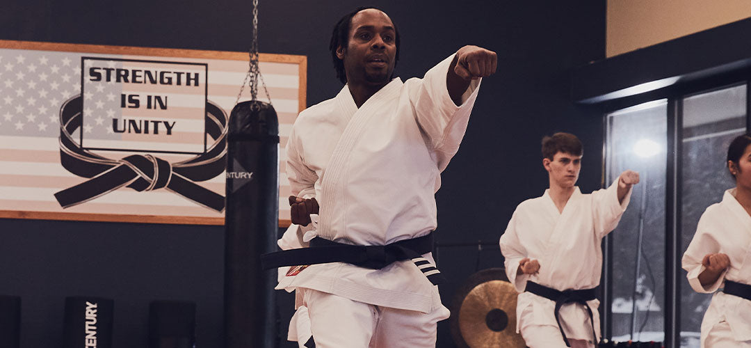 students training in martial arts class