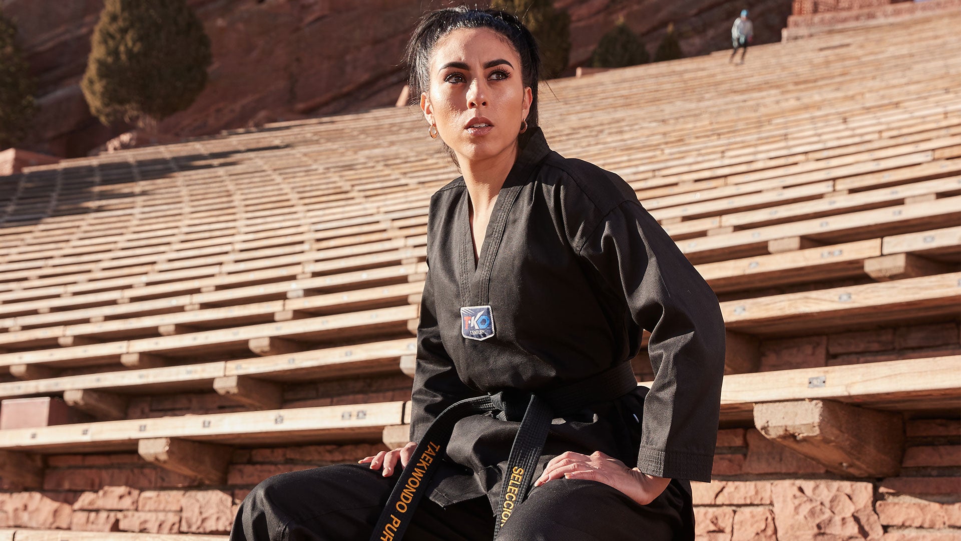 martial artist sitting outside