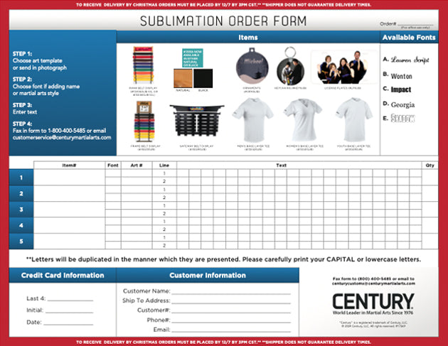 sublimation order form